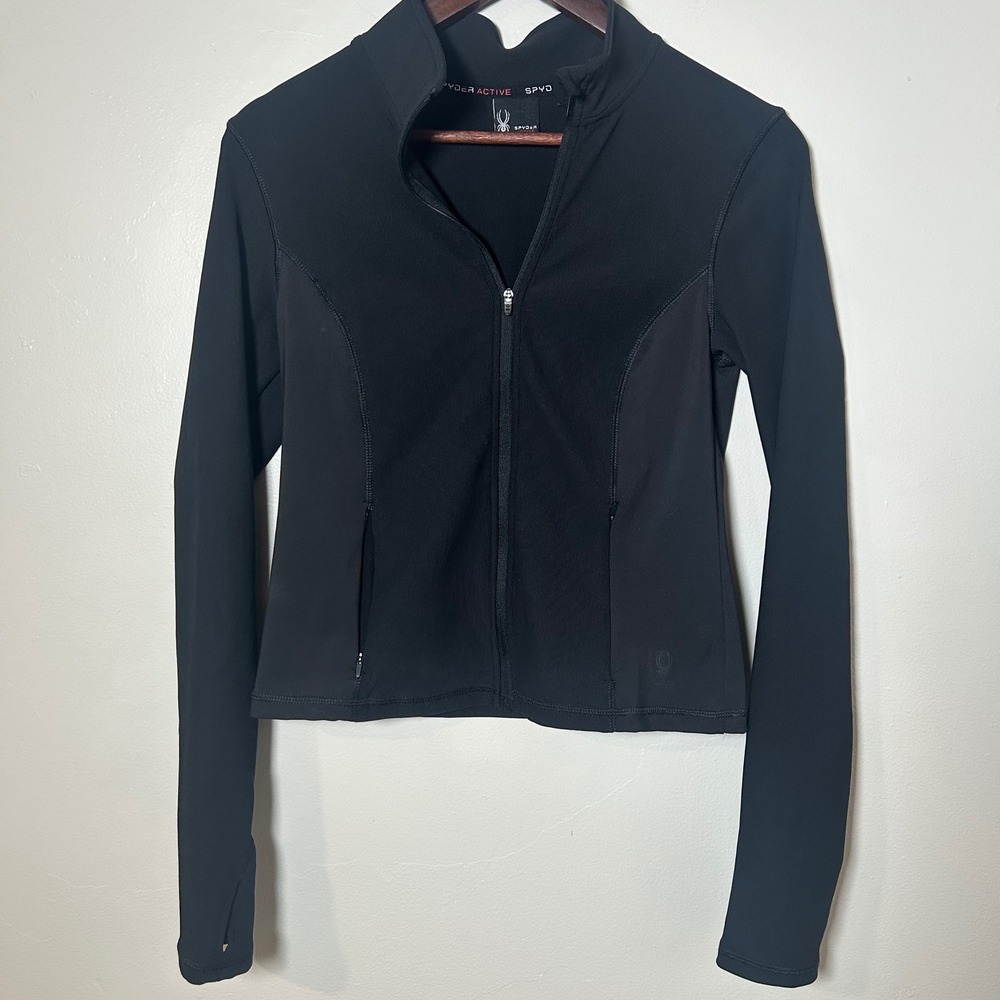 Spyder Active Women Black Full Zip Athletic Track Jacket‎ Size S Thumbholes